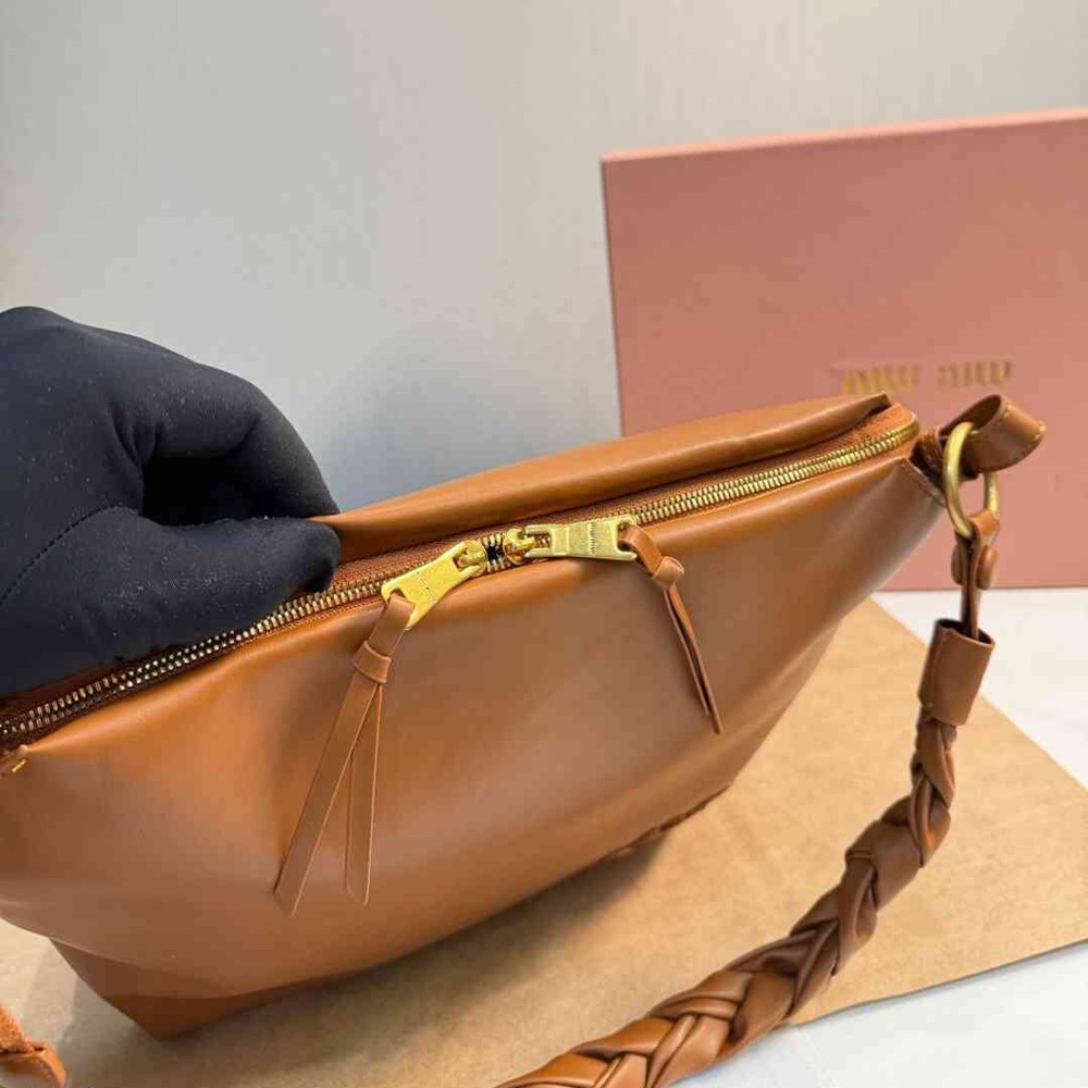 Miu Miu Embroidered Logo Brown Leather Shoulder Bag - Picture 7 of 9